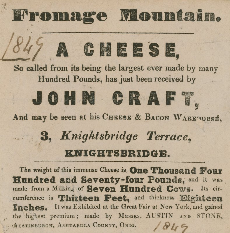 Annonse for utstillingen av en ost kjent som Fromage Mountain av English School