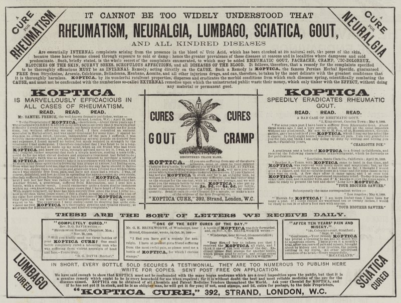Annonse, Koptica Cure (gravering) av English School