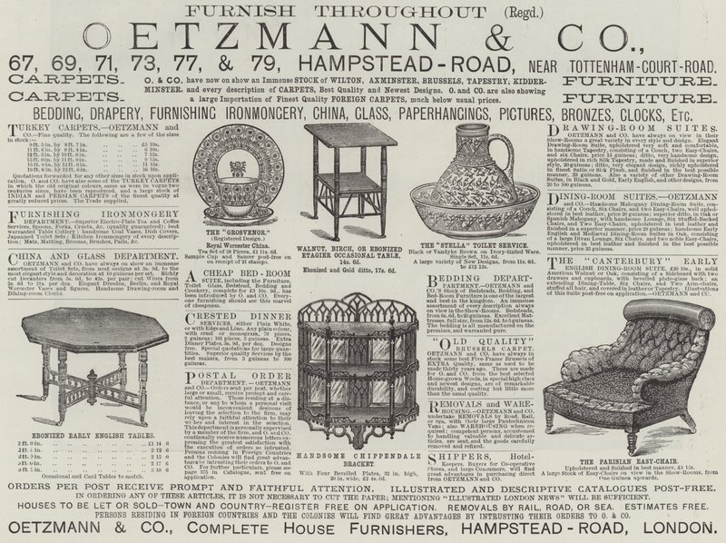Annonse, Oetzmann and Company (gravering) av English School