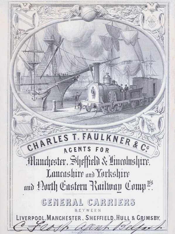 Annonse for Charles T Faulkner and Company, agenter for jernbaneselskaper (litho) av English School