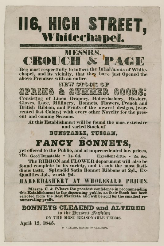 Annonse for Crouch and Page, 116 High Street, Whitechapel av English School
