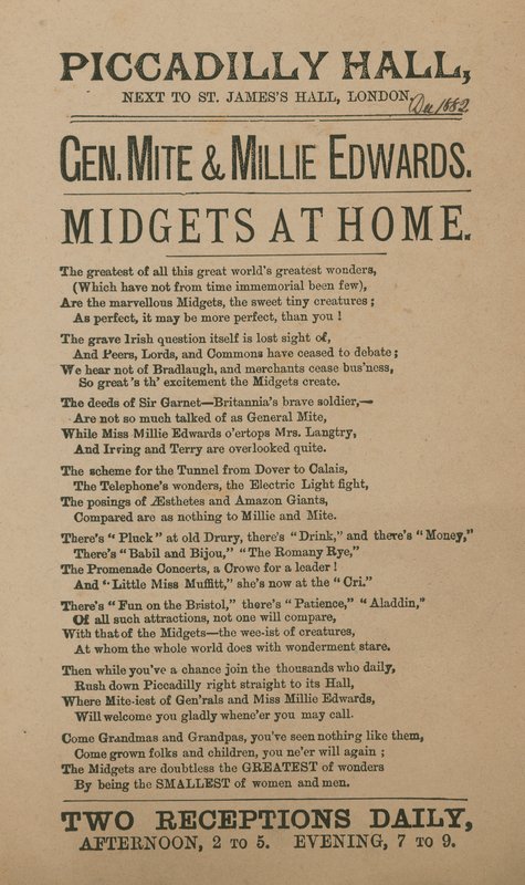 Annonse for General Mite og Millie Edwards av English School