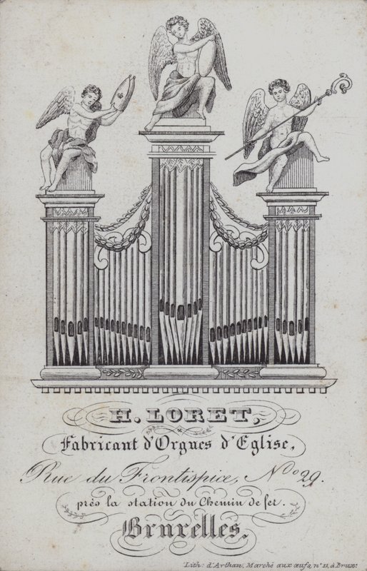 Annonse for H Loret, produsent av kirkeorgler, Brussel, Belgia (litho) av English School