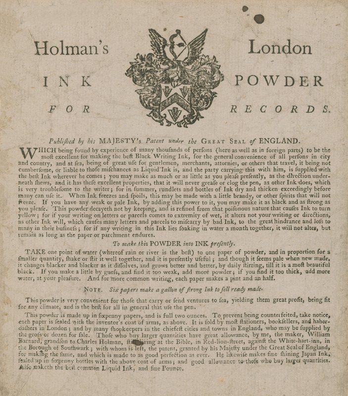 Annonse for Holmans London Ink Powder for Records av English School