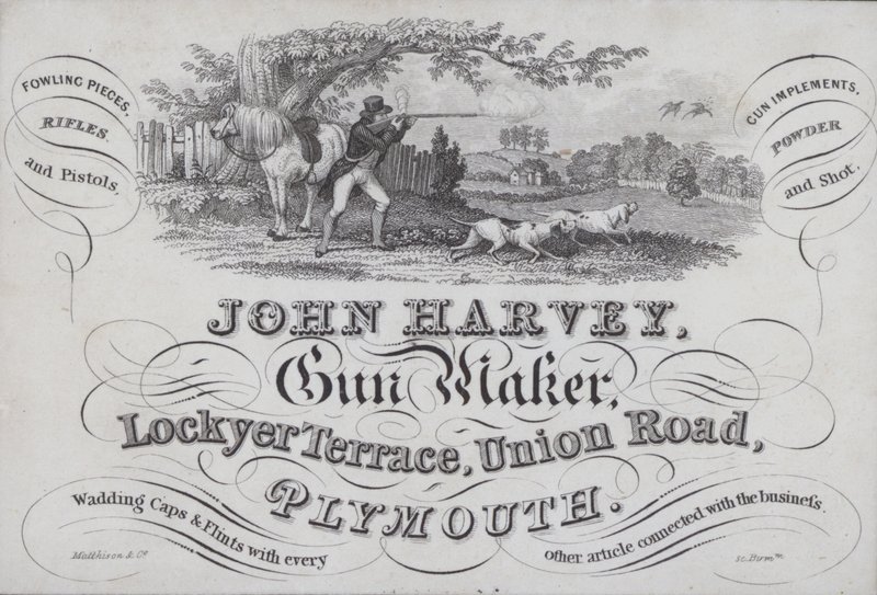 Annonse for John Harvey, våpenprodusent, Plymouth, Devon av English School