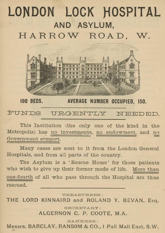 Annonse for London Lock Hospital and Asylum, Harrow Road, London av English School