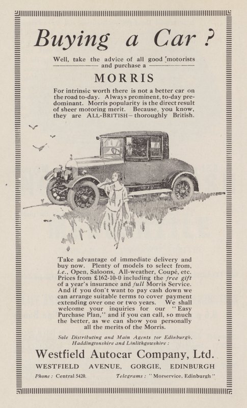 Annonse for Morris-biler, 1926 av English School