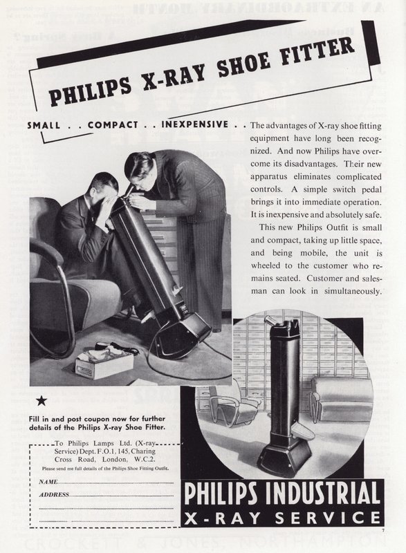 Annonse for Philips X-Ray Shoe Fitter, 1930-tallet av English School