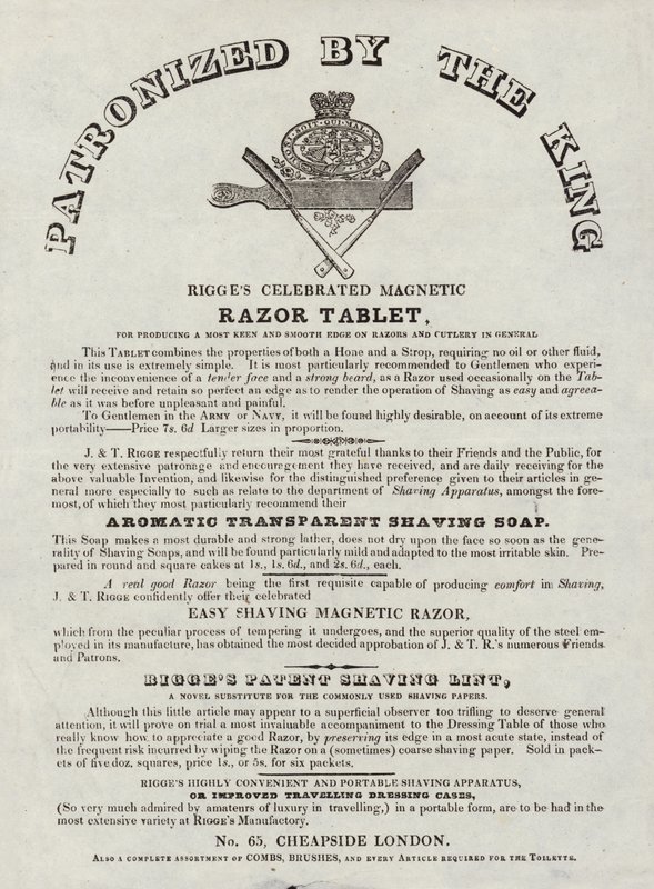 Annonse for Rigges feiret magnetisk barberblad av English School