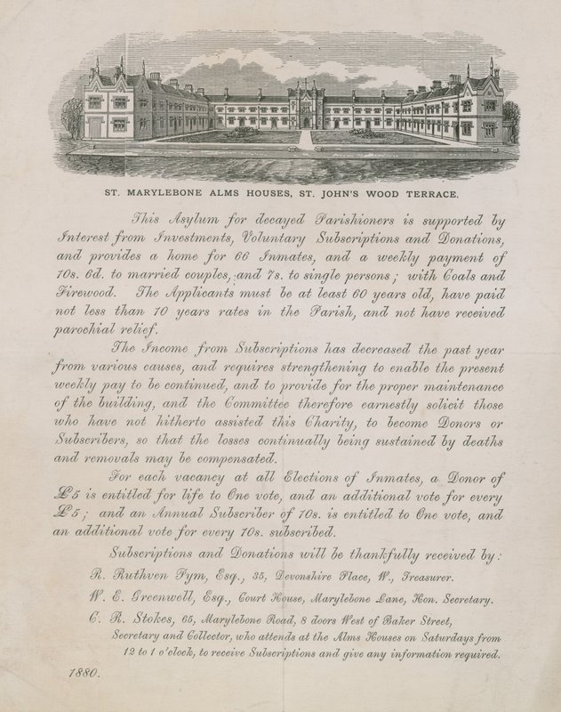 Annonse for St Marylebone Alms Houses av English School