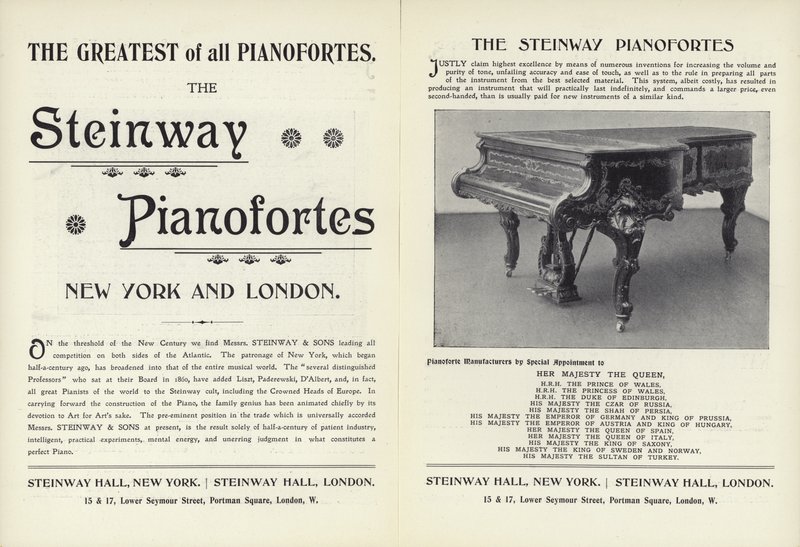 Annonse for Steinway-pianoer av English School