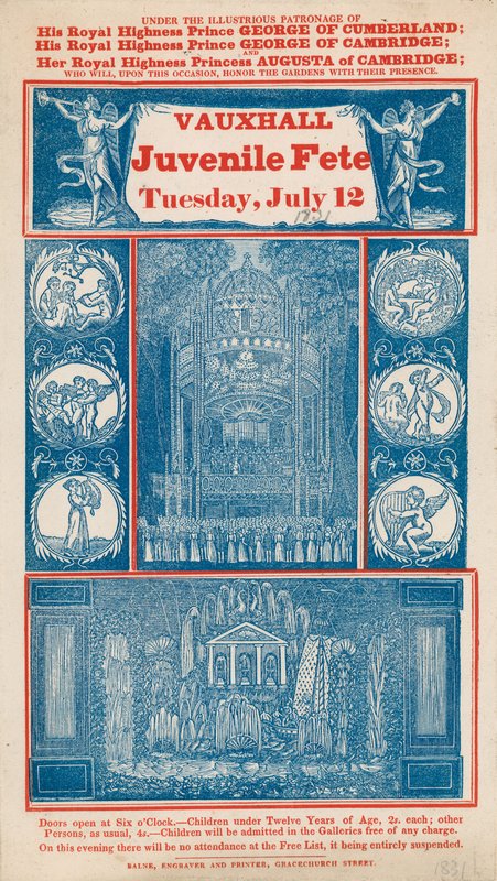 Annonse for ungdomsfest i Vauxhall Gardens, London av English School