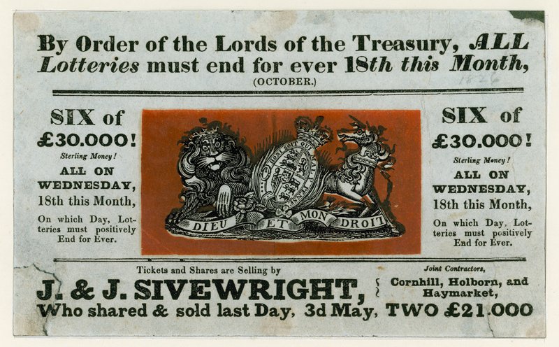 Annonse for siste lotteri, 1826 av English School