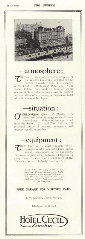 Annonse for Hotel Cecil, London av English School