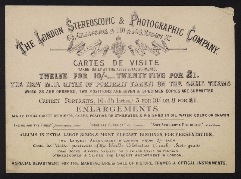 Annonse for London Stereoscopic and Photographic Company av English School