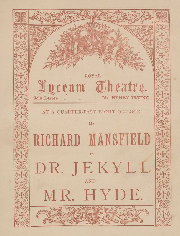 Reklamekort for Lyceum Theatre, Dr Jekyll og Mr Hyde med Richard Mansfield i hovedrollen av English School