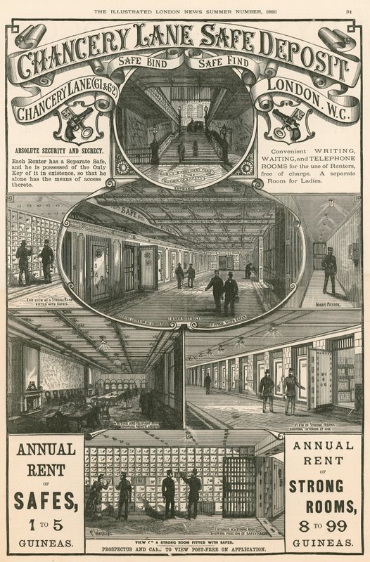 Annonsering for Chancery Lane Safe Deposit, 61-62 Chancery Lane, London av English School
