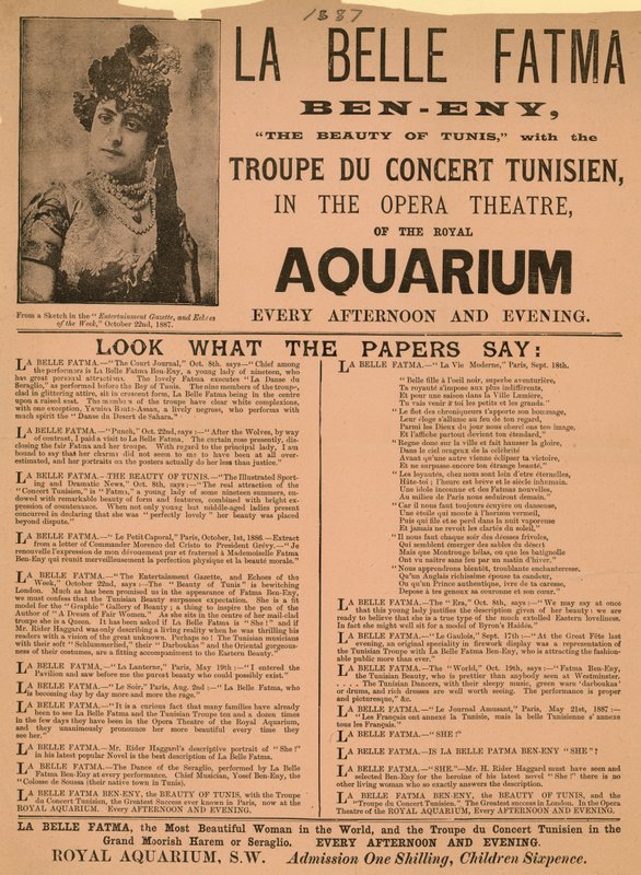 Advertisement for La Belle Fatma av English School