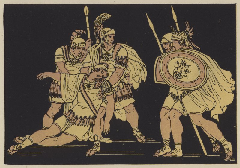Aeneas og kroppen til Lausus (farge litho) av English School