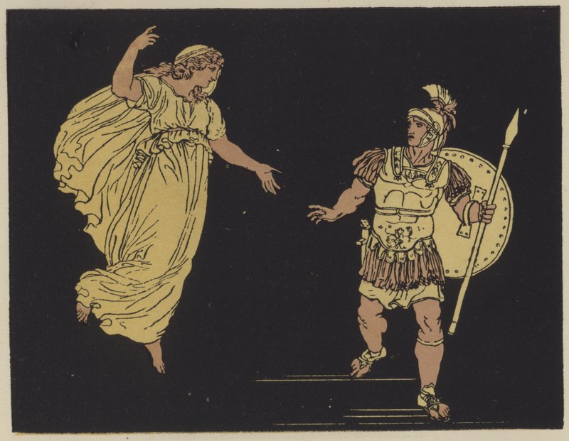 Aeneas og skyggen av Creusa (farge litho) av English School