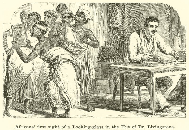 Afrikanernes første syn av et Looking-glass i hytta til Dr. Livingstone av English School