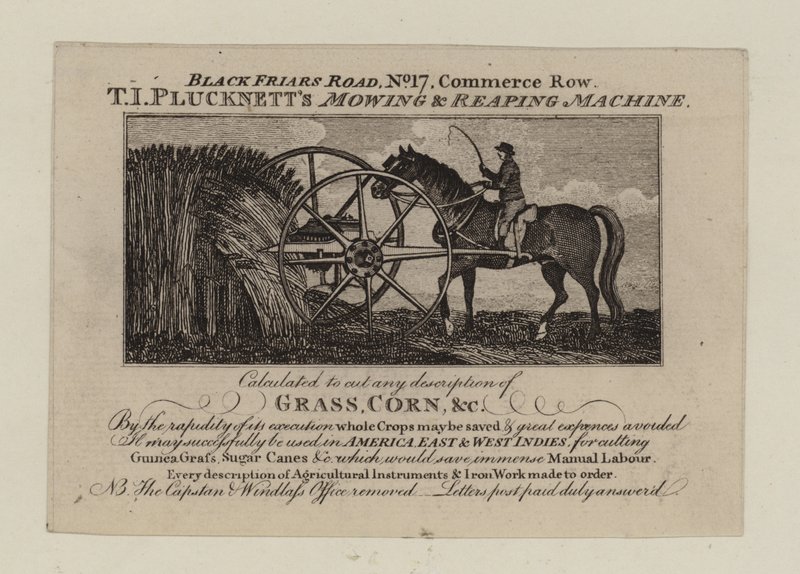 Landbruksutstyrsprodusenter, T I Plucknett, handelskort av English School
