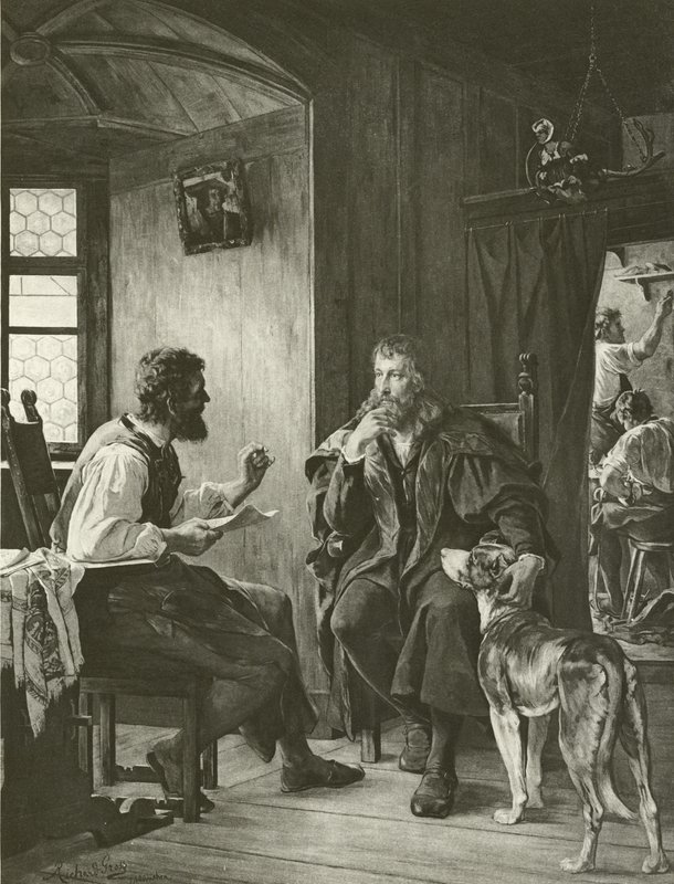 Albert Durer besøker Hans Sachs (gravering) av English School