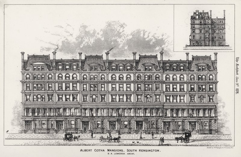 Albert Gotha Mansions, South Kensington (gravering) av English School