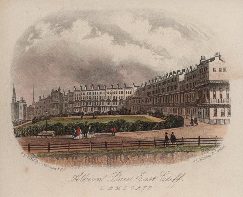 Albion Place, East Cliff, Ramsgate, Kent (farget gravering) av English School