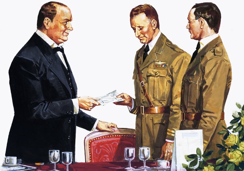 Alcock und Brown mottar en pris fra Winston Churchill av English School