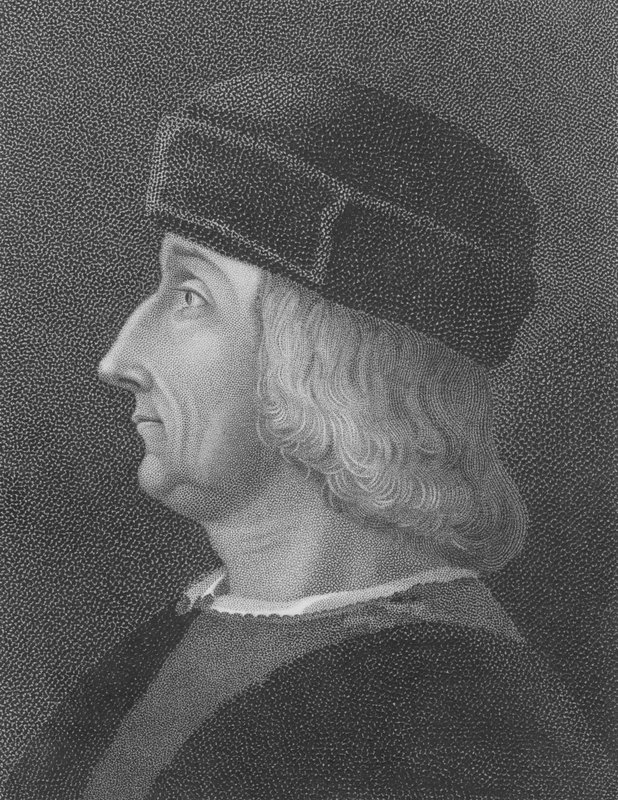 Aldus Manutius, etter et portrett av Bellini (gravering) av English School
