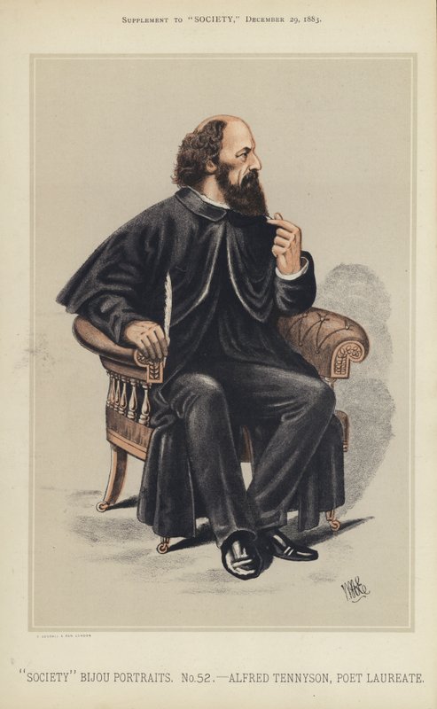 Alfred Tennyson, poetprisvinner (farge litho) av English School
