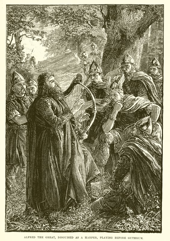Alfred den store, forkledd som en harper, spiller før Guthrum av English School