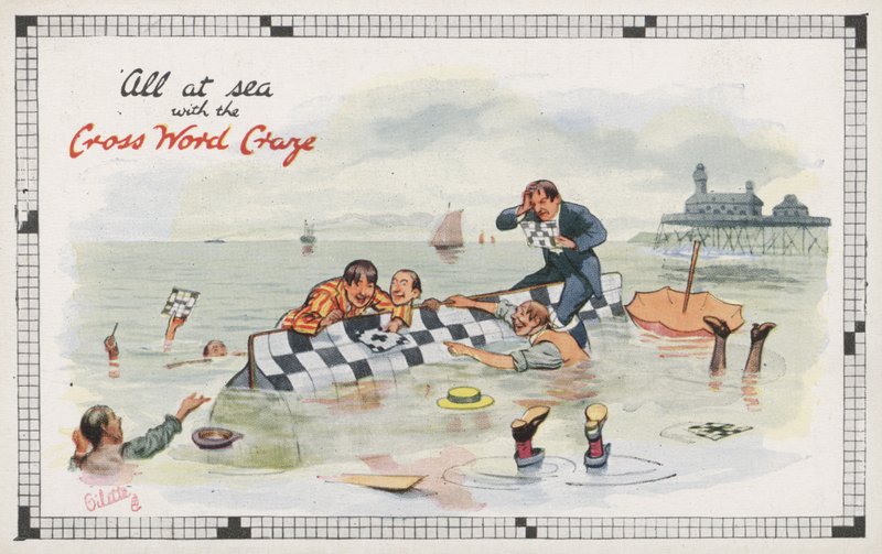 Alt til sjøs med Cross Word Craze (farge litho) av English School