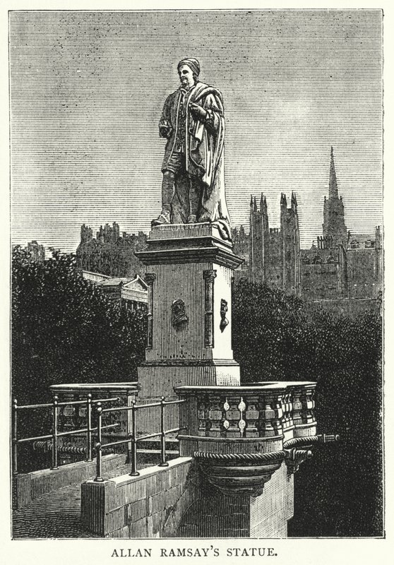 Allan Ramsays statue (gravering) av English School