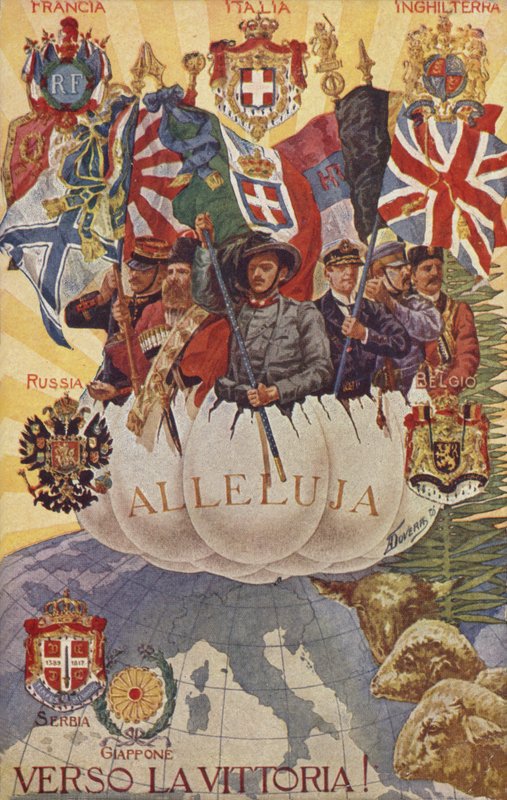 Allierte soldater heiser flagg (fargelitografi) av English School