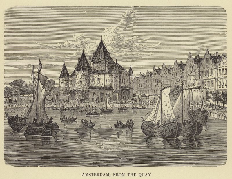 Amsterdam, fra kaien (gravering) av English School