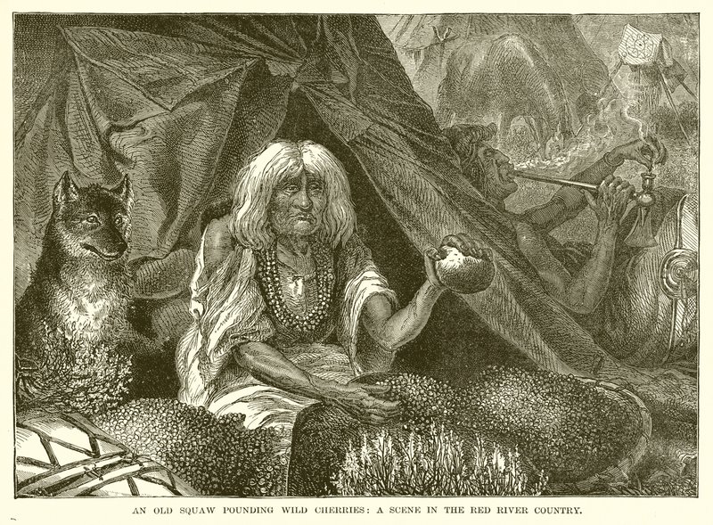An Old Squaw Pounding Wild Cherries: En scene i Red River Country av English School