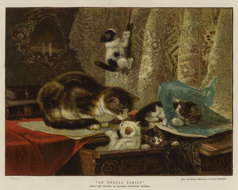 En uregjerlig familie (farge litho) av English School