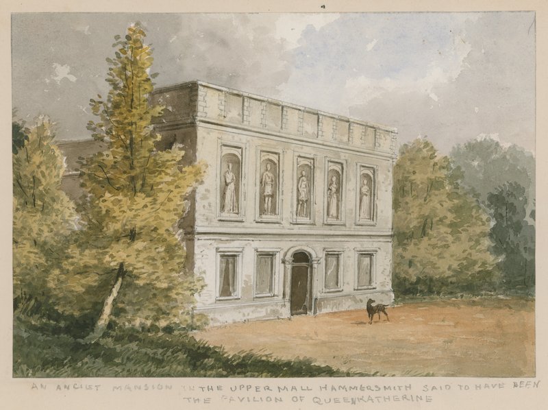 Et eldgammelt herskapshus i det øvre kjøpesenteret, Hammersmith, sies å ha vært paviljongen til dronning Katherine (wc på papir) av English School