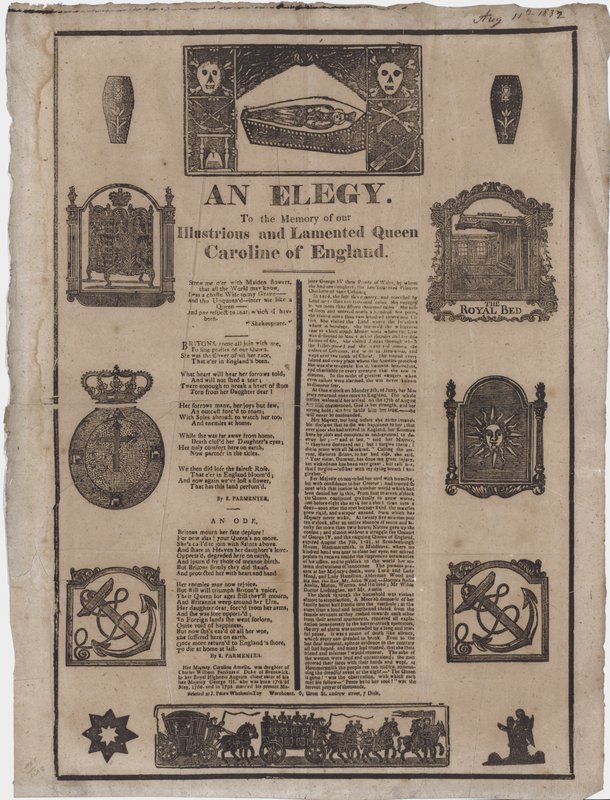 En elegi til minnet om dronning Caroline av England (gravering) av English School