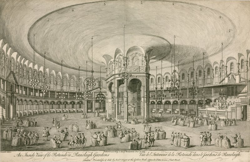 En innvendig utsikt over Rotunda i Ranelagh Gardens, London av English School