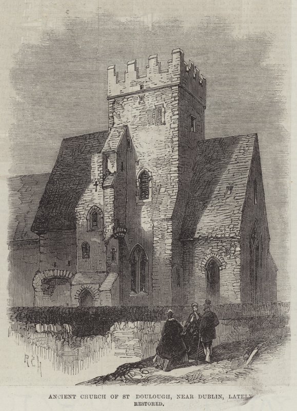 Ancient Church of St Doulough, nær Dublin, nylig restaurert (gravering) av English School