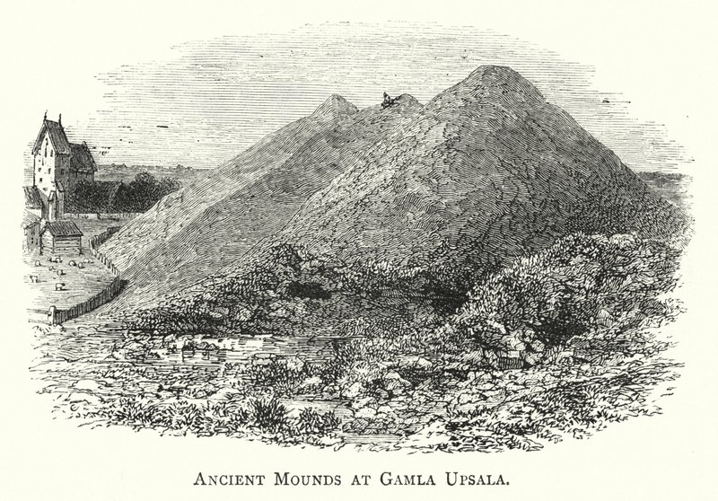 Gamle hauger ved Gamla Upsala (gravering) av English School