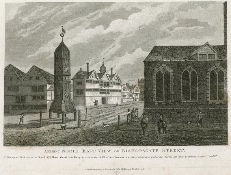 Gamle nordøstutsikt over Bishopsgate Street av English School