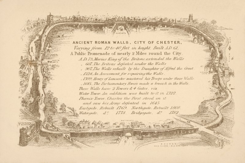 Gamle romerske murer i Chester (lito) av English School