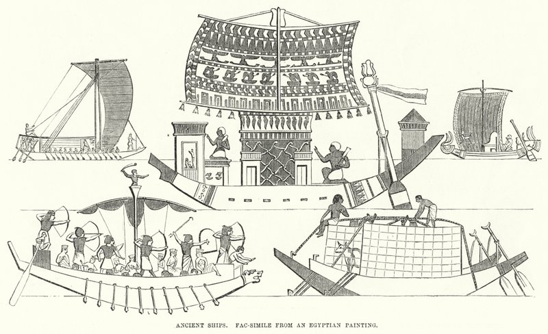 Gamle skip, faksimile fra et egyptisk maleri (gravering) av English School