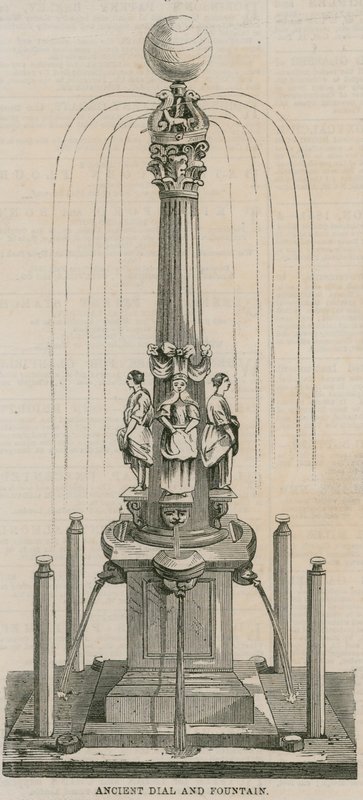 Gammel urskive og fontene, reist i 1656 ved Leadenhall Corner, London av English School