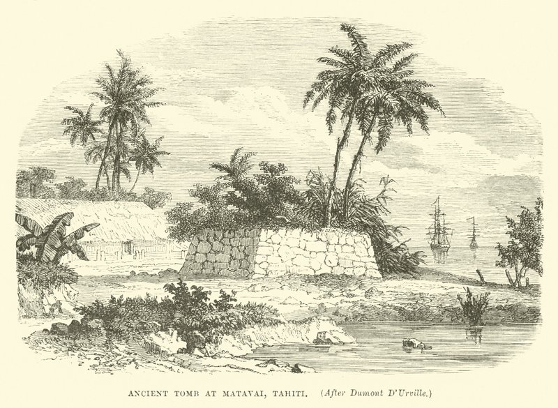 Gammel grav i Matavai, Tahiti, etter Dumont DUrville av English School
