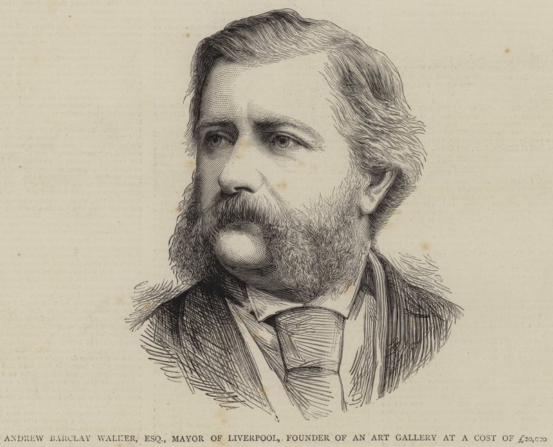 Andrew Barclay Walker, Esquire, borgermester i Liverpool, grunnlegger av et kunstgalleri til en pris av £20000 (gravering) av English School